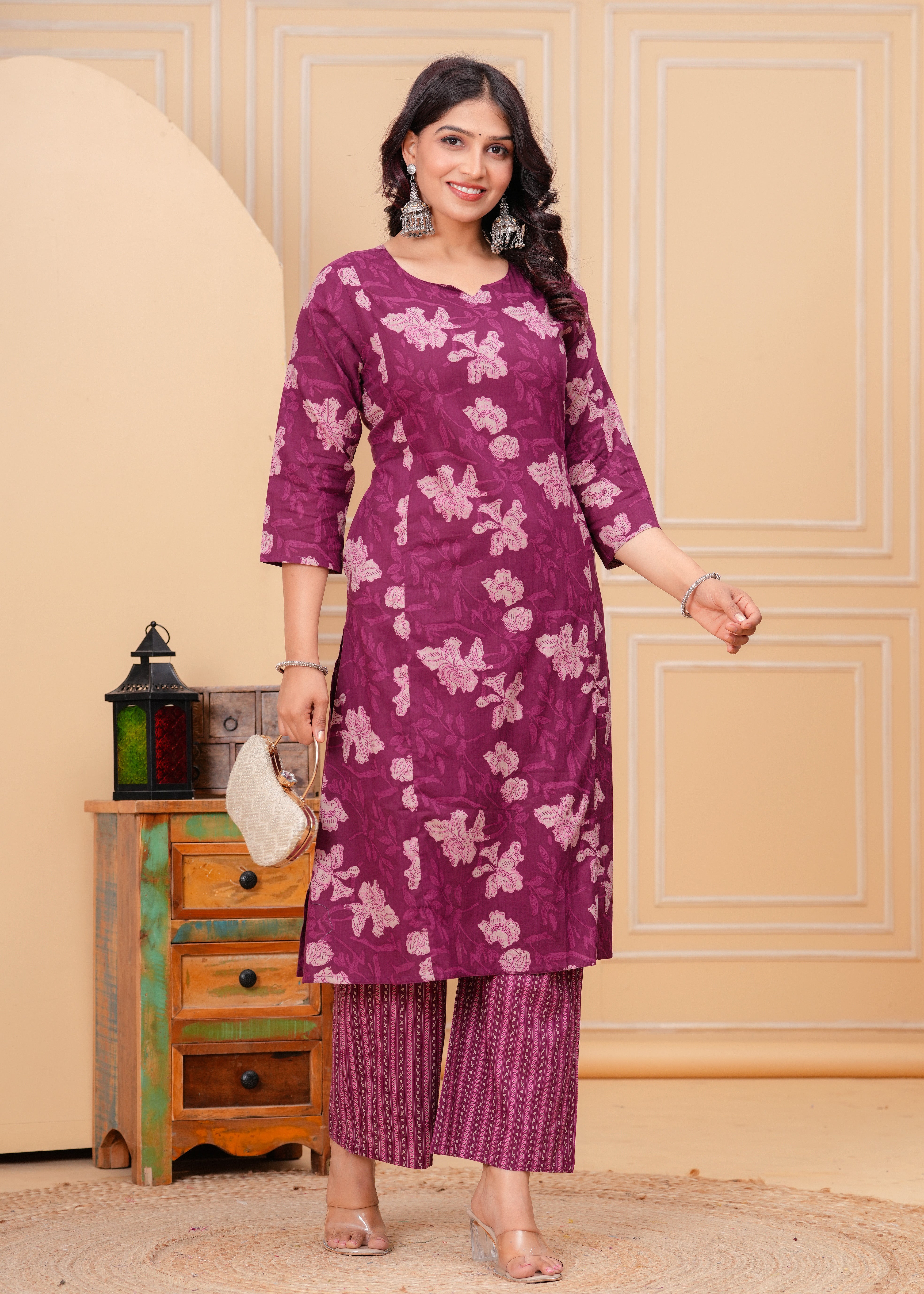 Plum Cotton Kurta Set
